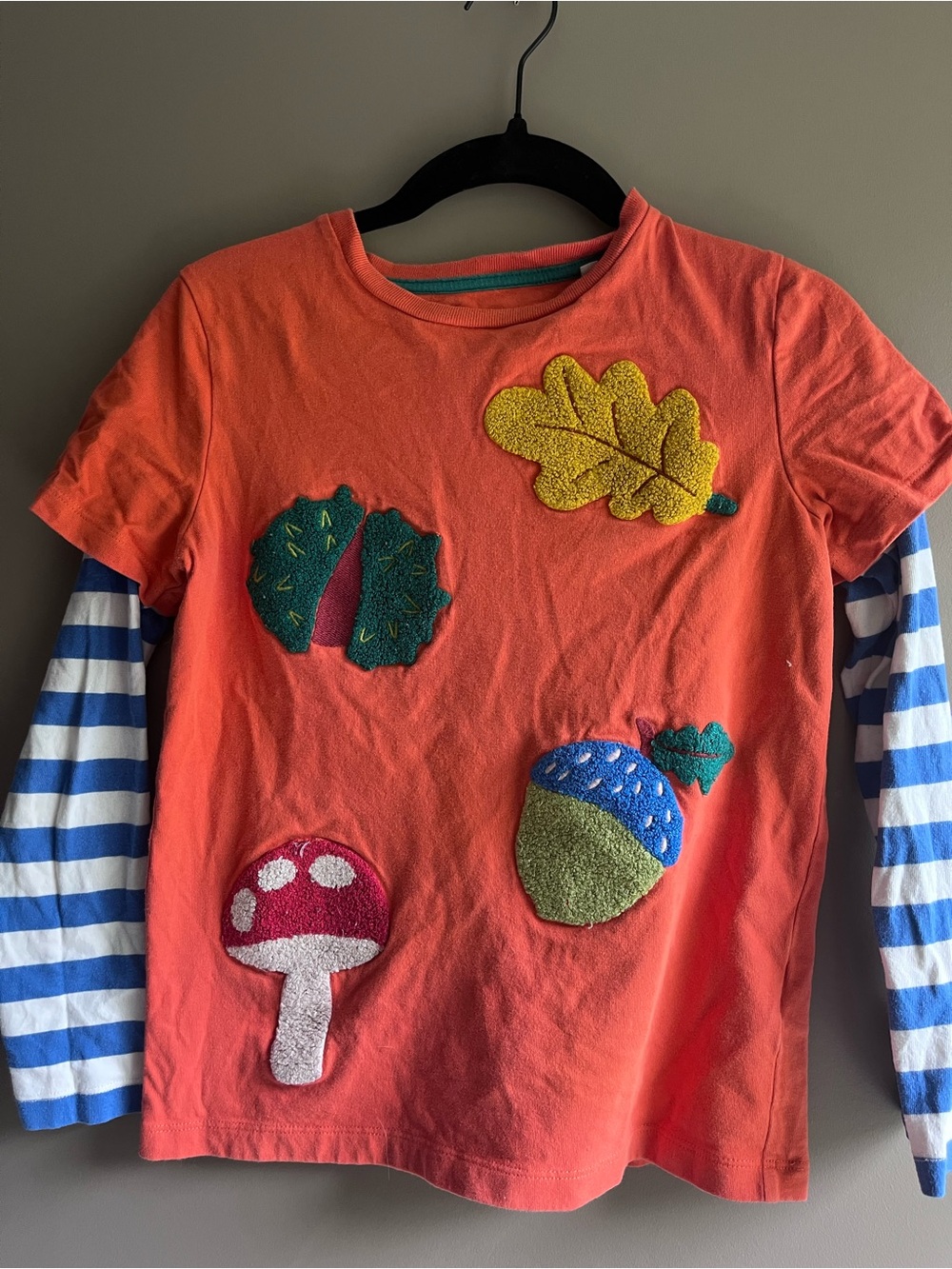 Kid Mini Boden Layered Long-Sleeve Tee shirt  fall Appliqués mushroom acorn